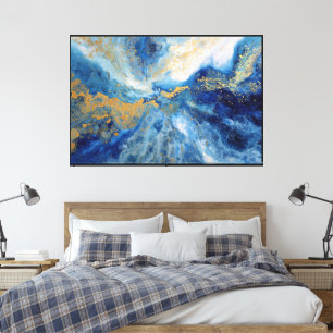 Toile Bleu & Or Tourbillon Cosmique Art Abstrait