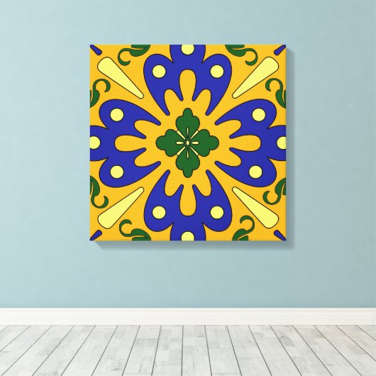Toile Bleu orange Jaune Tile Espagnole Canvas Mur Art (Insitu (Plancher de Bois))