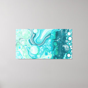 Toile Bleu, Turquoise Mer Vagues et Bulles