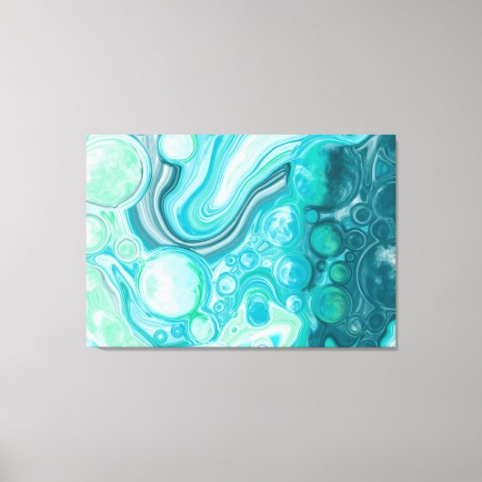 Toile Bleu, Turquoise Mer Vagues et Bulles (Recto)