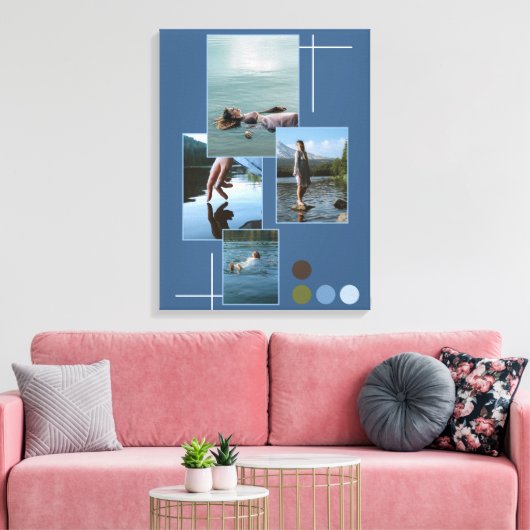 Toile Bleu Vert Drown Photo Collage Script Canvas Imprim (Insitu(Salon))