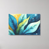 Toile Bleu Vert Feuille Golden Sun et étoiles (Recto)