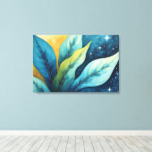 Toile Bleu Vert Feuille Golden Sun et étoiles (Insitu (Plancher de Bois))