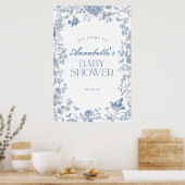 Toile Bleue De Jouy Baby shower Floral Affiche de  (Cuisine)