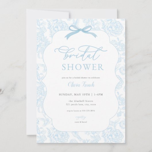 Toile Bleue De Jouy Invitation de douche nuptiale (Devant)