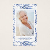 Toile Bleue Floral Photo Funéraire Carte de prière (Devant)