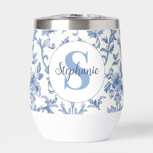 Toile Bleue Motif Floral Monogramme Nom