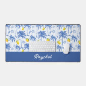 Toile Bleue Palmiers Citrons Monogramme Nom (Clavier et souris)