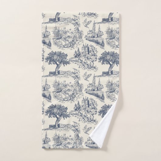 Toile Bleue Romantique de Jouy, style champêtre fr (Serviette à main)