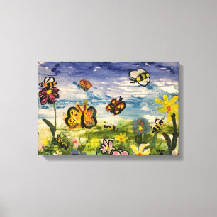 Toile Bleus d'aquarelle mignon et verts Art pour enfants