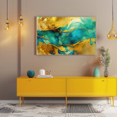 Toile Bleus Seduisants et Abstraits Dorés 