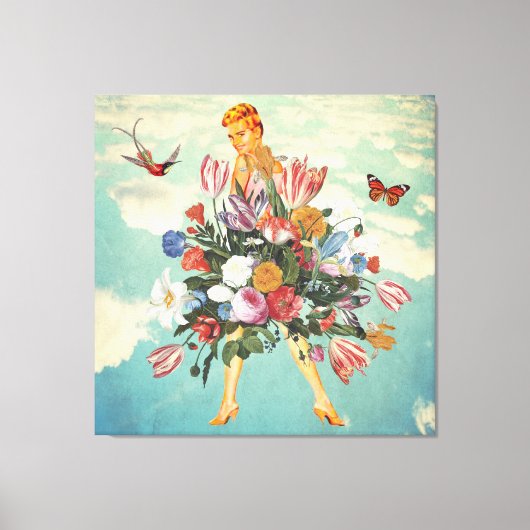 Toile Blonde Girl Bouquet & Sky Retro Collage (Recto)