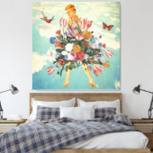 Toile Blonde Girl Bouquet & Sky Retro Collage (Insitu(Chambre))