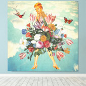 Toile Blonde Girl Bouquet & Sky Retro Collage (Insitu (Plancher de Bois))