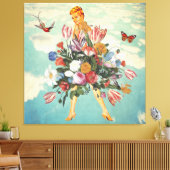 Toile Blonde Girl Bouquet & Sky Retro Collage (Insitu(Salon))