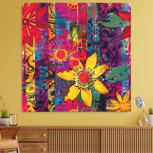 Toile Bloom Urbain - Vivid Graffiti Flower Explosion (Insitu(Salon))