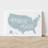 Toile Blue Adventure Attend US Map Kids Room Decor