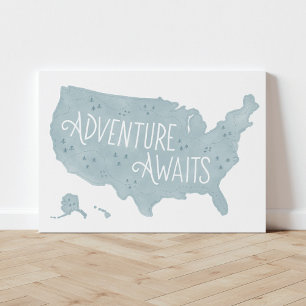 Toile Blue Adventure Attend US Map Kids Room Decor