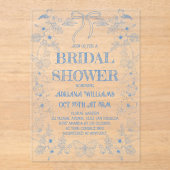 Toile Blue Bow Bruids Douche Uitnodiging Acryl Uitnodigingen (Voorkant)