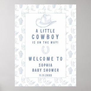 Toile Blue Cowboy Welkom baby shower Poster