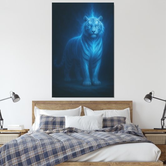 Toile Blue Flame Lightning White Tiger – Celestial Storm (Insitu(Chambre))