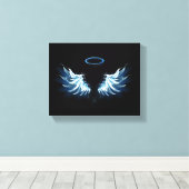 Toile Blue Glowing Angel Wings on black background (Insitu (Plancher de Bois))