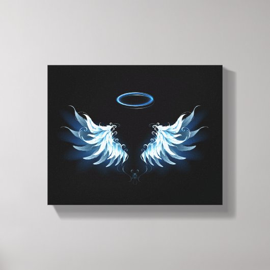 Toile Blue Glowing Angel Wings on black background (Recto)