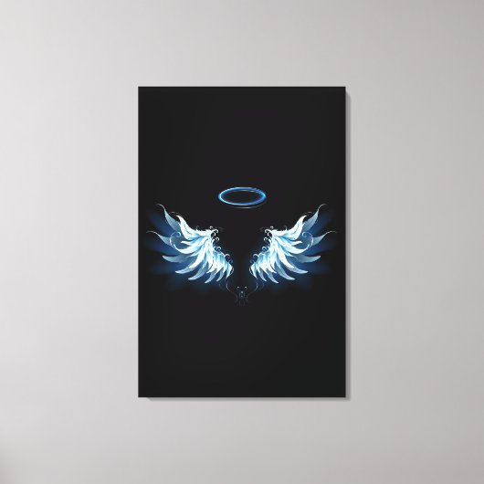 Toile Blue Glowing Angel Wings on black background (Recto)
