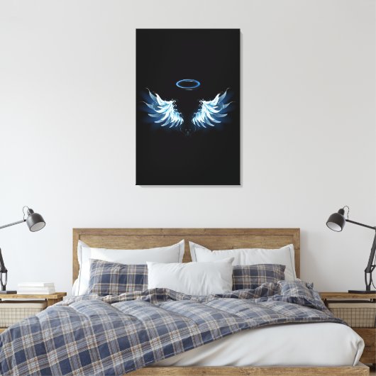 Toile Blue Glowing Angel Wings on black background (Insitu(Chambre))