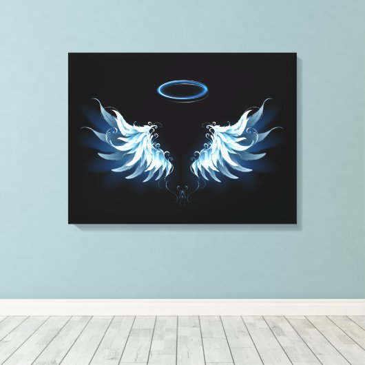 Toile Blue Glowing Angel Wings on black background (Insitu (Plancher de Bois))