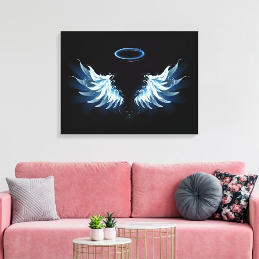 Toile Blue Glowing Angel Wings on black background (Insitu(Salon))
