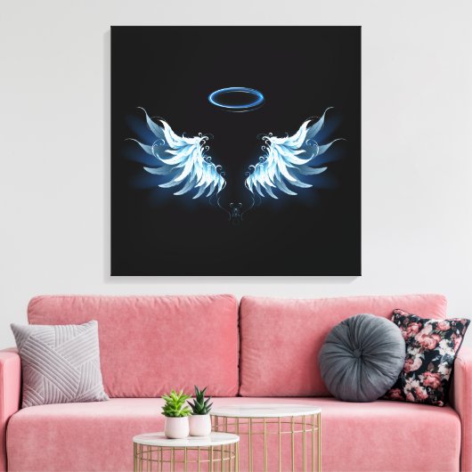 Toile Blue Glowing Angel Wings on black background (Insitu(Salon))