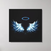 Toile Blue Glowing Angel Wings on black background (Recto)