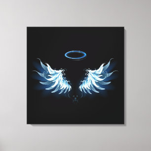 Toile Blue Glowing Angel Wings on black background