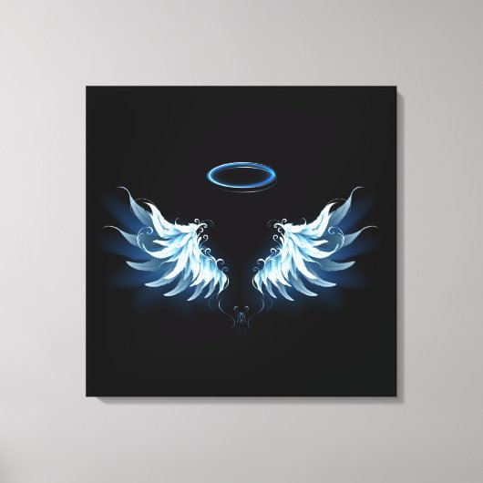 Toile Blue Glowing Angel Wings on black background (Recto)