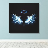 Toile Blue Glowing Angel Wings on black background (Insitu (Plancher de Bois))
