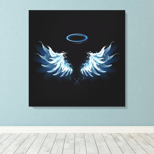 Toile Blue Glowing Angel Wings on black background (Insitu (Plancher de Bois))