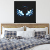 Toile Blue Glowing Angel Wings on black background (Insitu(Chambre))
