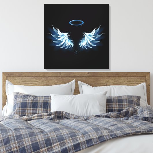 Toile Blue Glowing Angel Wings on black background (Insitu(Chambre))