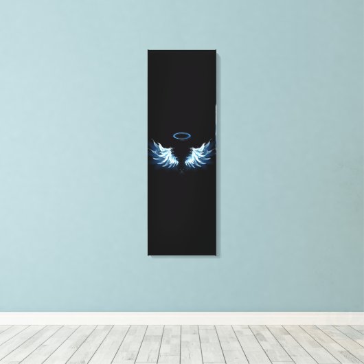 Toile Blue Glowing Angel Wings on black background (Insitu (Plancher de Bois))