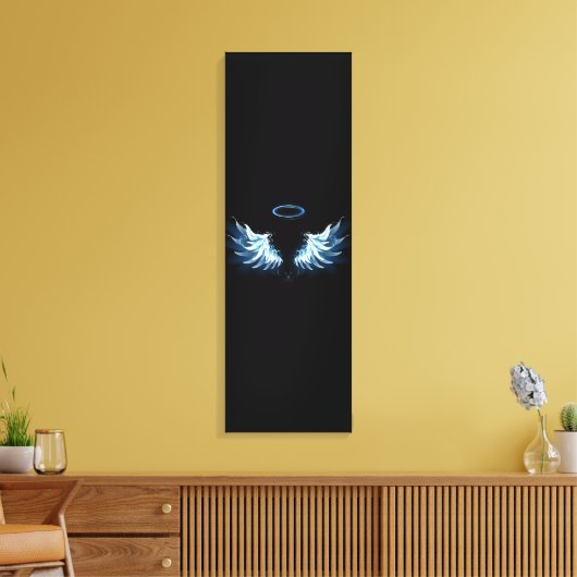 Toile Blue Glowing Angel Wings on black background (Insitu(Salon))