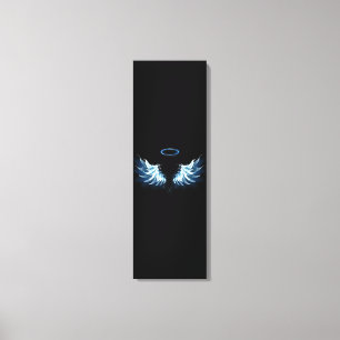 Toile Blue Glowing Angel Wings on black background