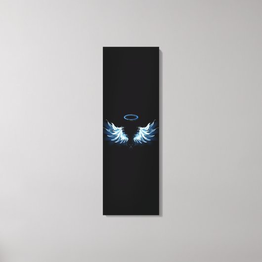 Toile Blue Glowing Angel Wings on black background (Recto)