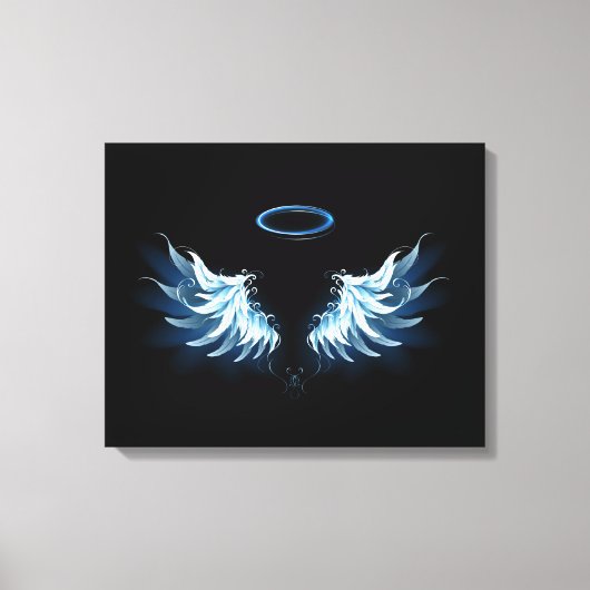 Toile Blue Glowing Angel Wings on black background (Recto)