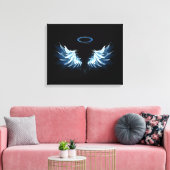 Toile Blue Glowing Angel Wings on black background (Insitu(Salon))