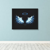 Toile Blue Glowing Angel Wings on black background (Insitu (Plancher de Bois))