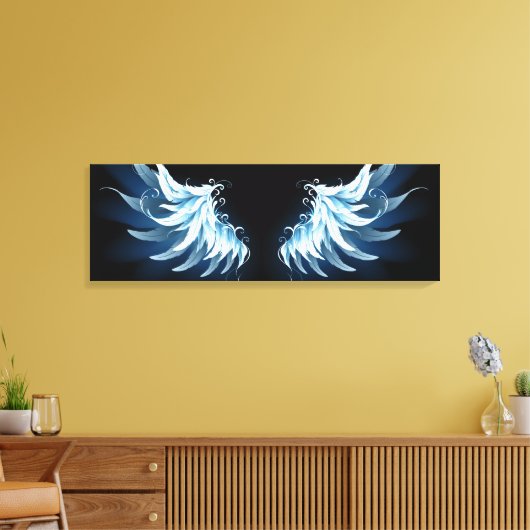 Toile Blue Glowing Angel Wings on black background (Insitu(Salon))