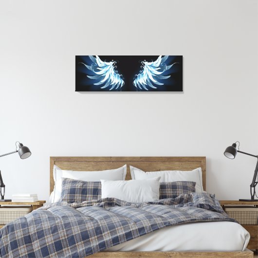 Toile Blue Glowing Angel Wings on black background (Insitu(Chambre))