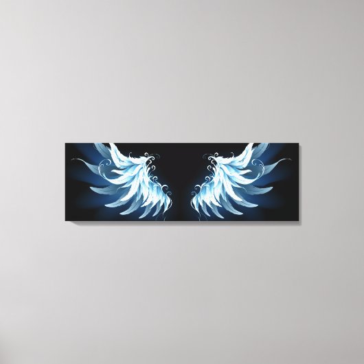 Toile Blue Glowing Angel Wings on black background (Recto)