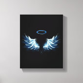 Toile Blue Glowing Angel Wings on black background (Recto)